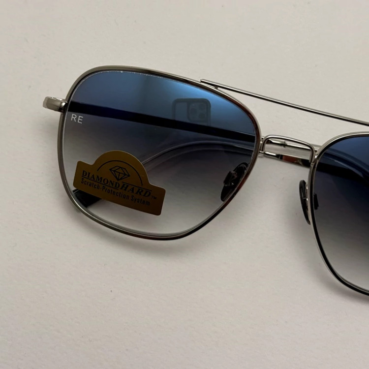 تصویر عینک آفتابی خلبانی رندولف شیشه سنگ آنتی رفلکس آبی هایلایت نقره ای فول پک RANDOLPH AVIATOR RE 58 24K WHITE GOLD