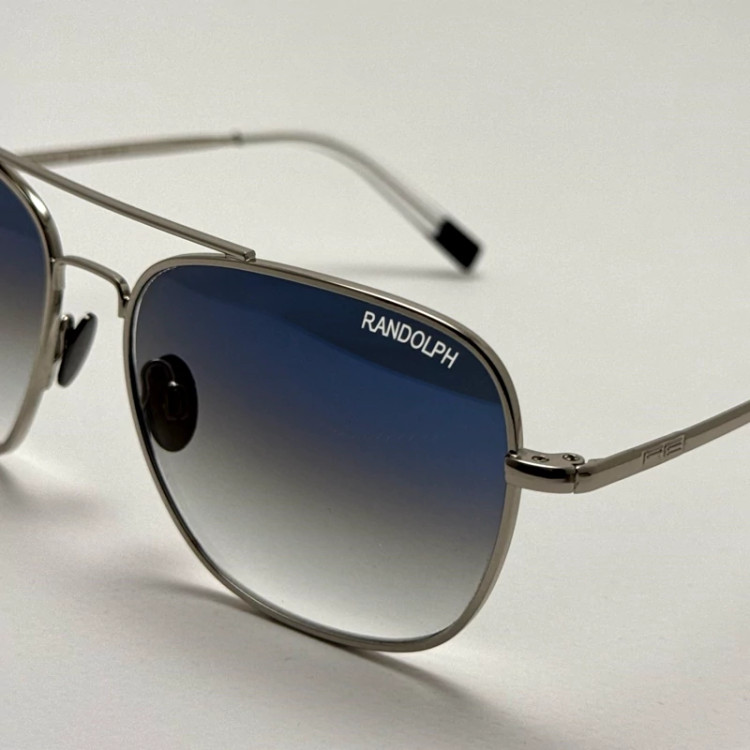 تصویر عینک آفتابی خلبانی رندولف شیشه سنگ آنتی رفلکس آبی هایلایت نقره ای فول پک RANDOLPH AVIATOR RE 58 24K WHITE GOLD