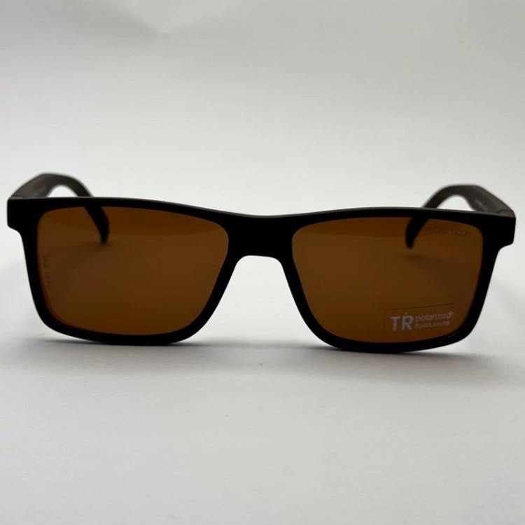 تصویر عینک آفتابی پلیس POLICE قهوه ای پلاریزه و یووی 400 به همراه کاور پارچه ای و دستمال نانو کد 1940