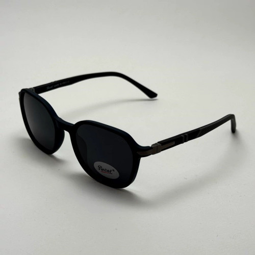 تصویر عینک آفتابی پلاریزه پرسول PERSOL فریم سرمه ای دسته مشکی لولا فنری فوق سبک با کد رفرنس P 3221