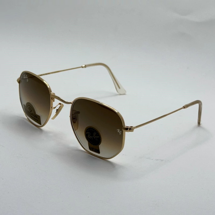 تصویر عینک ریبن شیشه سنگ هگزونال قهوه ای هایلایت آنتی رفلکس به همراه پک کامل ریبن کد Rayban RB 3548