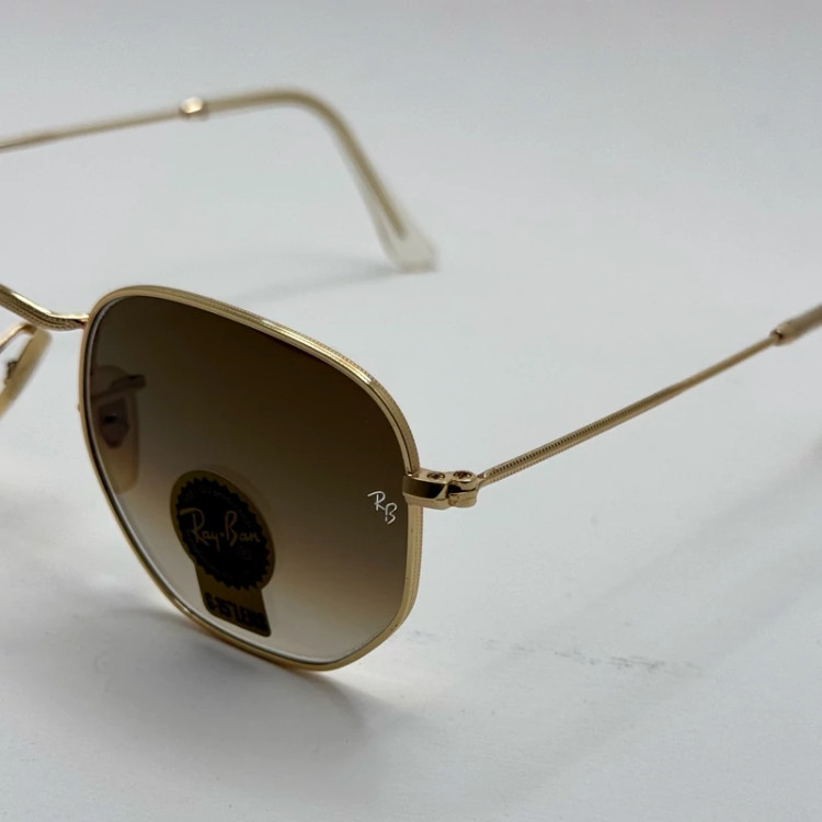 تصویر عینک ریبن شیشه سنگ هگزونال قهوه ای هایلایت آنتی رفلکس به همراه پک کامل ریبن کد Rayban RB 3548