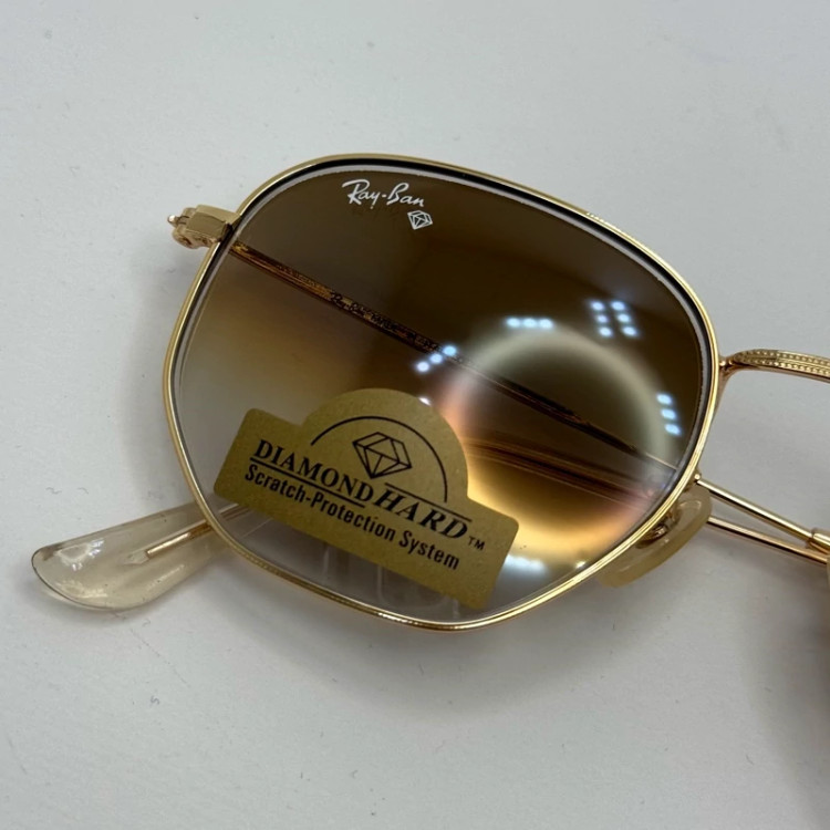 تصویر عینک ریبن شیشه سنگ هگزونال قهوه ای هایلایت آنتی رفلکس به همراه پک کامل ریبن کد Rayban RB 3548