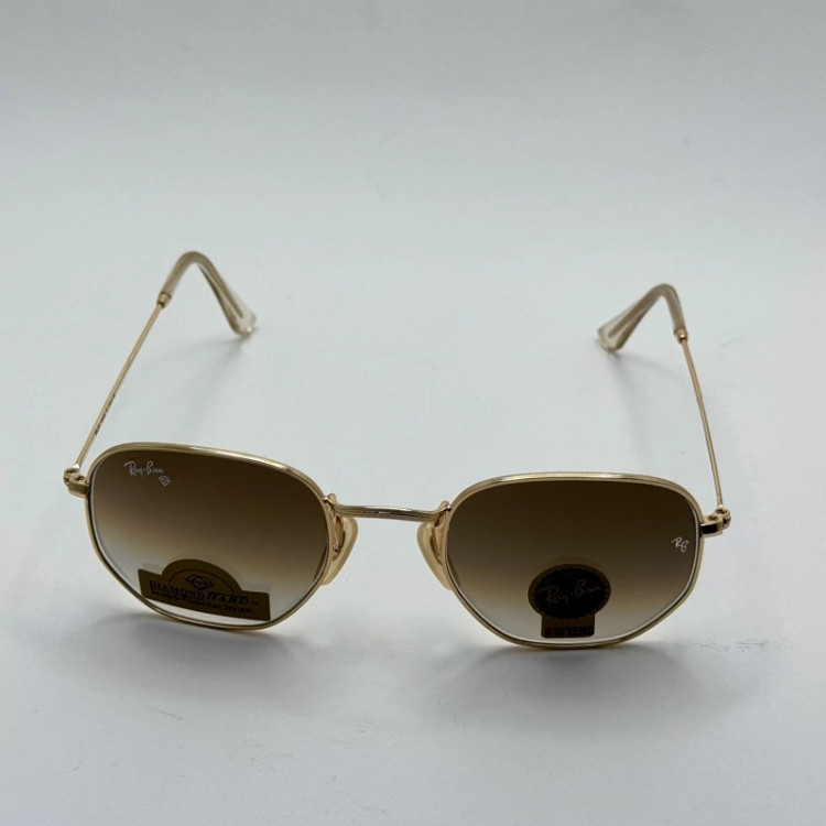 تصویر عینک ریبن شیشه سنگ هگزونال قهوه ای هایلایت آنتی رفلکس به همراه پک کامل ریبن کد Rayban RB 3548