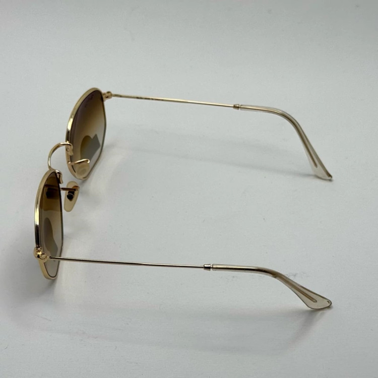 تصویر عینک ریبن شیشه سنگ هگزونال قهوه ای هایلایت آنتی رفلکس به همراه پک کامل ریبن کد Rayban RB 3548