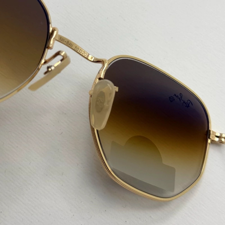 تصویر عینک ریبن شیشه سنگ هگزونال قهوه ای هایلایت آنتی رفلکس به همراه پک کامل ریبن کد Rayban RB 3548