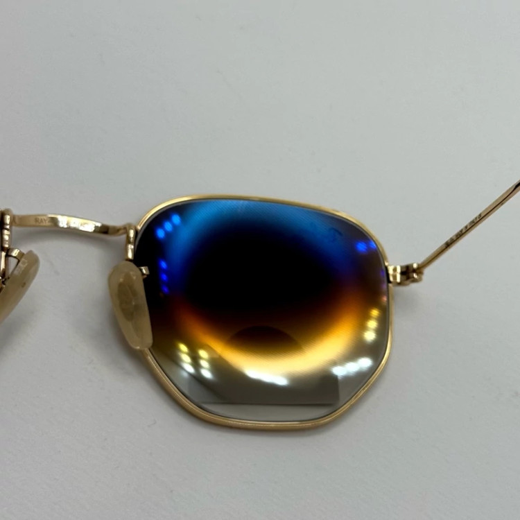 تصویر عینک ریبن شیشه سنگ هگزونال قهوه ای هایلایت آنتی رفلکس به همراه پک کامل ریبن کد Rayban RB 3548