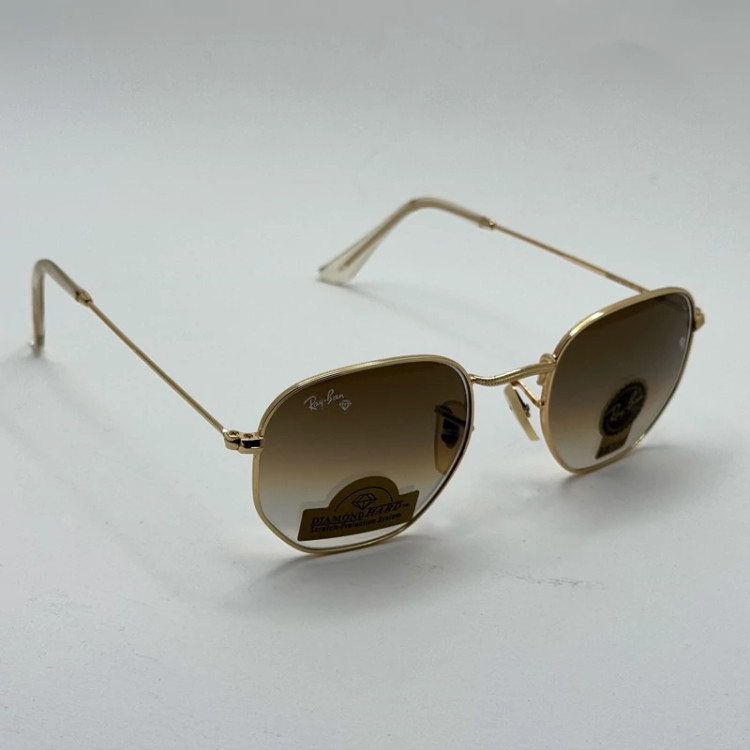 تصویر عینک ریبن شیشه سنگ هگزونال قهوه ای هایلایت آنتی رفلکس به همراه پک کامل ریبن کد Rayban RB 3548