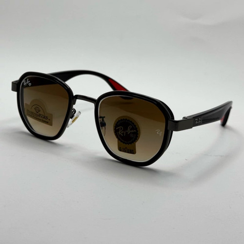 تصویر عینک ریبن شیشه سنگ قهوه ای هایلایت فریم نوک مدادی آنتی رفلکس به همراه پک کامل ریبن کد RB 3674