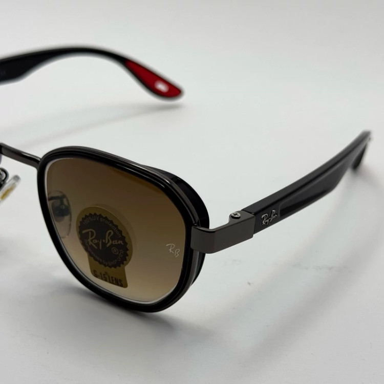 تصویر عینک ریبن شیشه سنگ قهوه ای هایلایت فریم نوک مدادی آنتی رفلکس به همراه پک کامل ریبن کد RB 3674