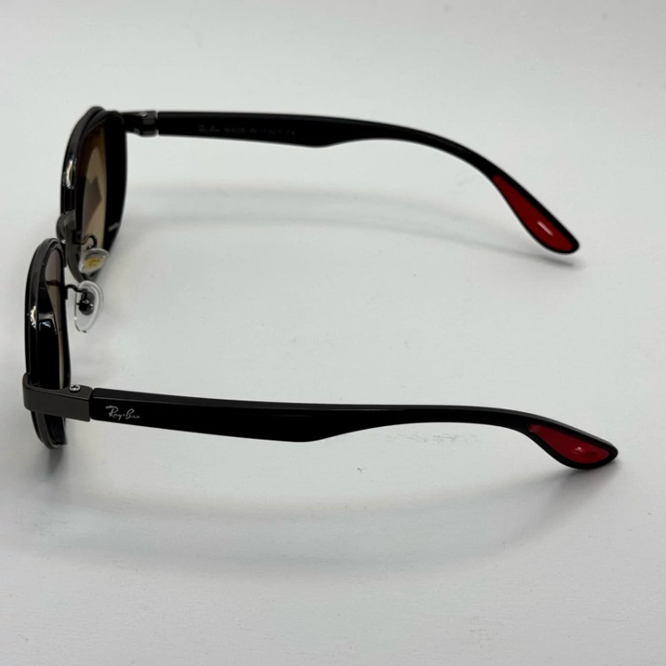 تصویر عینک ریبن شیشه سنگ قهوه ای هایلایت فریم نوک مدادی آنتی رفلکس به همراه پک کامل ریبن کد RB 3674