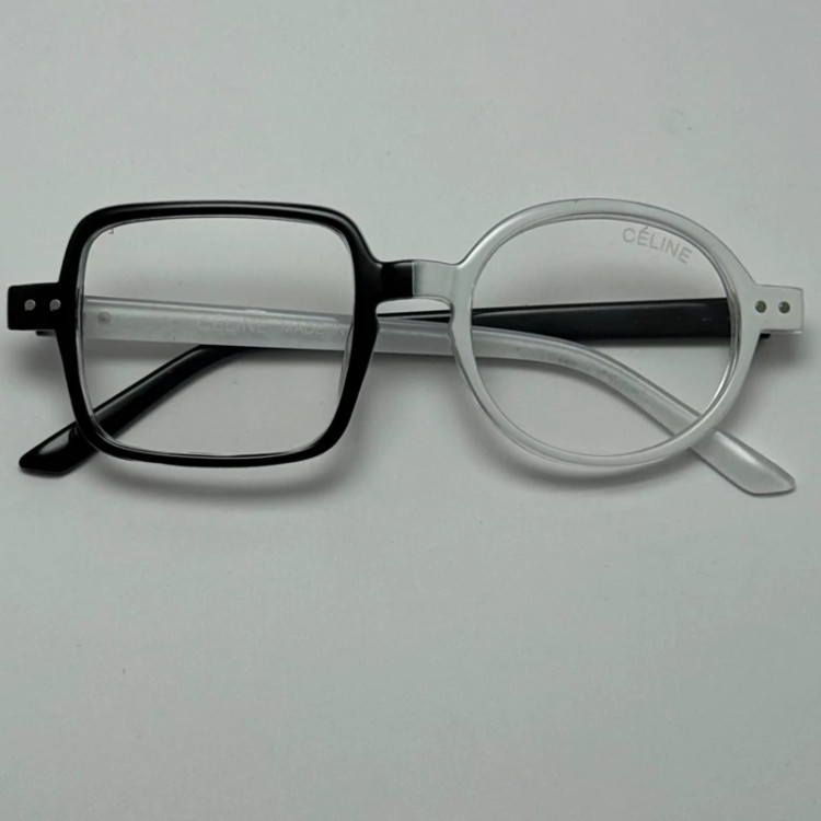 تصویر فریم عینک طبی بلوکات سلین Celine مربع دایره ای سفید مشکی