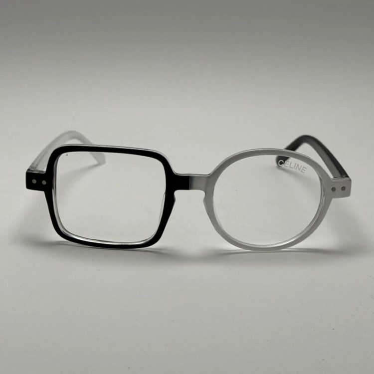 تصویر فریم عینک طبی بلوکات سلین Celine مربع دایره ای سفید مشکی