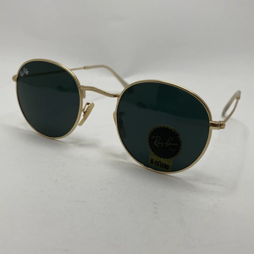 تصویر عینک آفتابی ریبن rayban گرد مشکی طلایی شیشه سنگ RB 3447