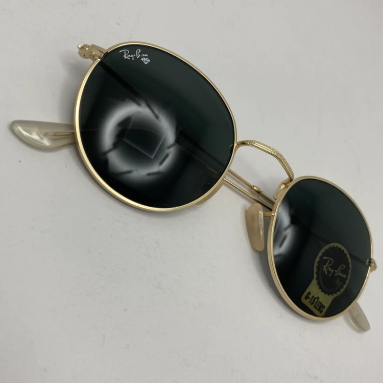 تصویر عینک آفتابی ریبن rayban گرد مشکی طلایی شیشه سنگ RB 3447