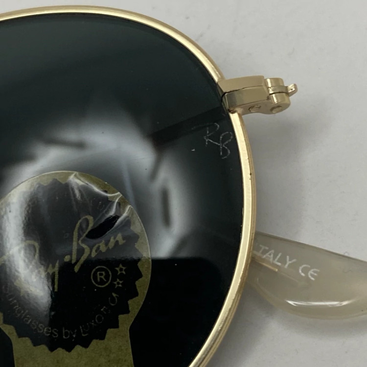 تصویر عینک آفتابی ریبن rayban گرد مشکی طلایی شیشه سنگ RB 3447