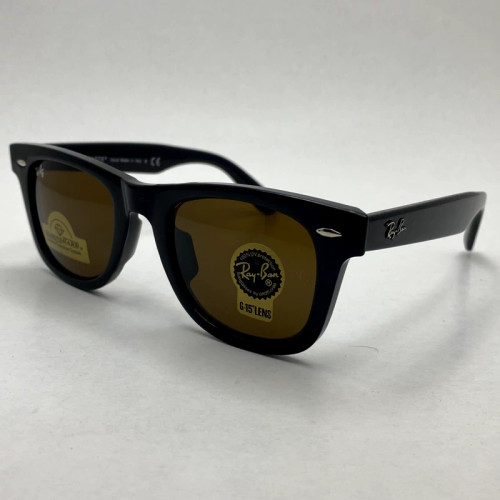 تصویر عینک آفتابی ویفرر ریبن rayban WAYFARER شیشه سنگ قهوه ای فریم براق سایز 50 به همراه پک کامل اورجینال RB2140