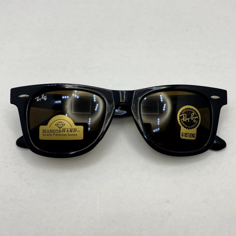 تصویر عینک آفتابی ویفرر ریبن rayban WAYFARER شیشه سنگ قهوه ای فریم براق سایز 50 به همراه پک کامل اورجینال RB2140