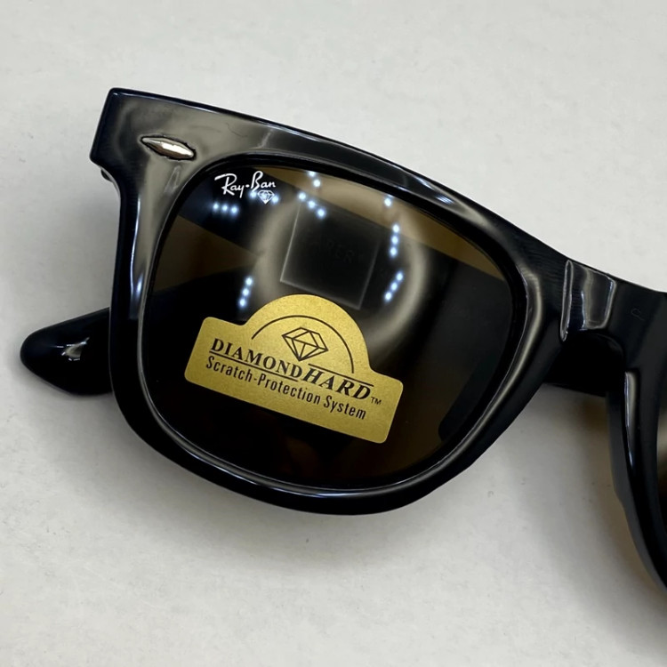 تصویر عینک آفتابی ویفرر ریبن rayban WAYFARER شیشه سنگ قهوه ای فریم براق سایز 50 به همراه پک کامل اورجینال RB2140