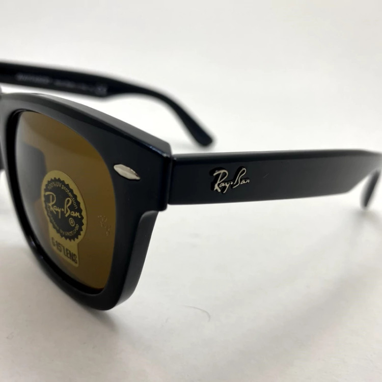 تصویر عینک آفتابی ویفرر ریبن rayban WAYFARER شیشه سنگ قهوه ای فریم براق سایز 50 به همراه پک کامل اورجینال RB2140