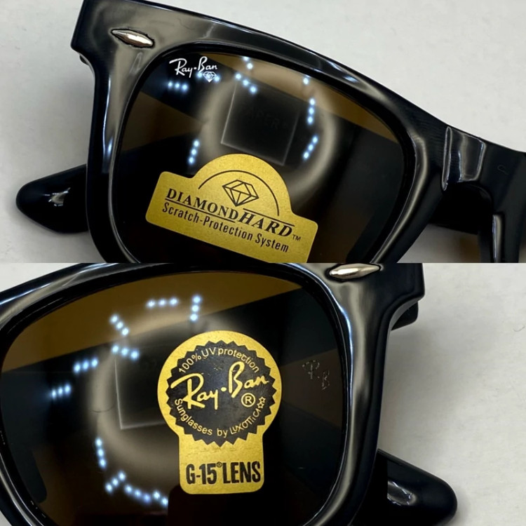 تصویر عینک آفتابی ویفرر ریبن rayban WAYFARER شیشه سنگ قهوه ای فریم براق سایز 50 به همراه پک کامل اورجینال RB2140