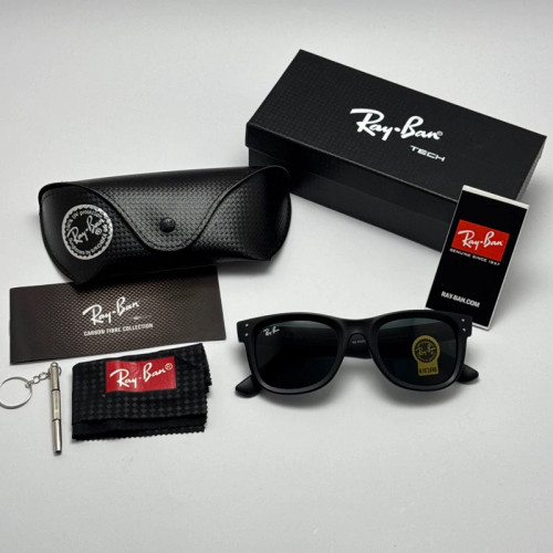تصویر عینک آفتابی ریبن ویفرر شیشه سنگ مشکی مات به همراه پک کامل ریبن Rayban WAYFARER RB 0502S