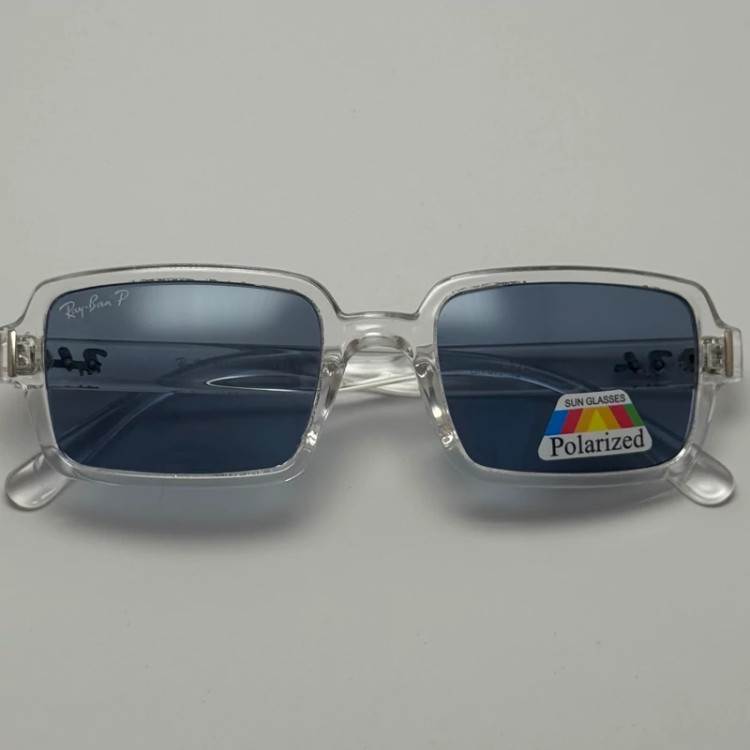 تصویر عینک آفتابی و شب پلاریزه ریبن مستطیلی آبی کد rayban RB 2201