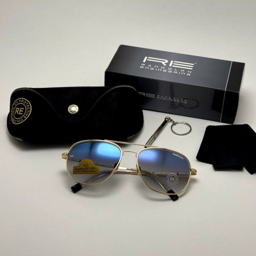 تصویر عینک آفتابی خلبانی رندولف شیشه سنگ آنتی رفلکس آبی هایلایت فریم طلایی فول پک اصلی RANDOLPH AVIATOR RE 58 24K GOLD