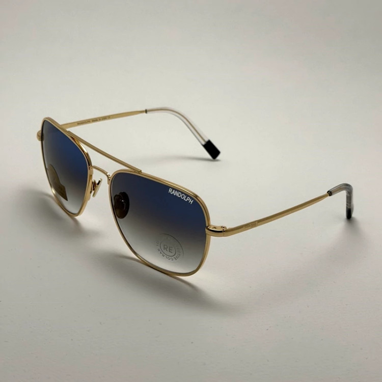 تصویر عینک آفتابی خلبانی رندولف شیشه سنگ آنتی رفلکس آبی هایلایت فریم طلایی فول پک اصلی RANDOLPH AVIATOR RE 58 24K GOLD