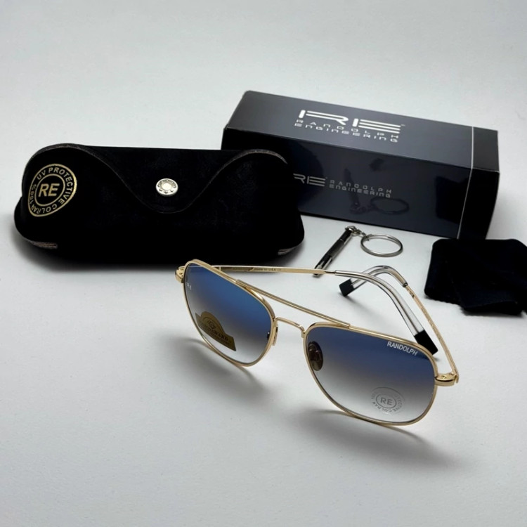 تصویر عینک آفتابی خلبانی رندولف شیشه سنگ آنتی رفلکس آبی هایلایت فریم طلایی فول پک اصلی RANDOLPH AVIATOR RE 58 24K GOLD