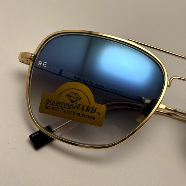 تصویر عینک آفتابی خلبانی رندولف شیشه سنگ آنتی رفلکس آبی هایلایت فریم طلایی فول پک اصلی RANDOLPH AVIATOR RE 58 24K GOLD