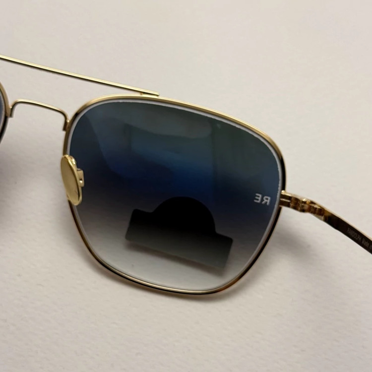 تصویر عینک آفتابی خلبانی رندولف شیشه سنگ آنتی رفلکس آبی هایلایت فریم طلایی فول پک اصلی RANDOLPH AVIATOR RE 58 24K GOLD