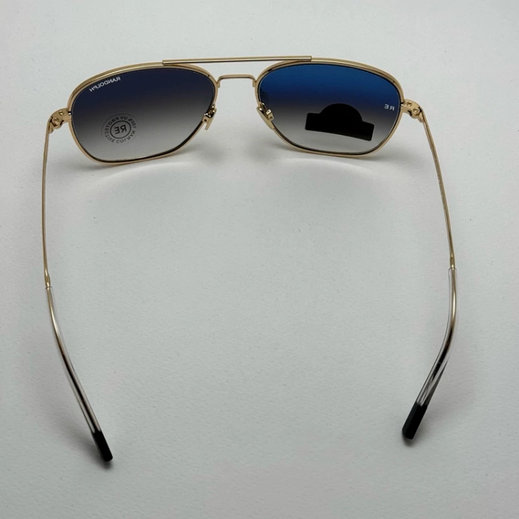 تصویر عینک آفتابی خلبانی رندولف شیشه سنگ آنتی رفلکس آبی هایلایت فریم طلایی فول پک اصلی RANDOLPH AVIATOR RE 58 24K GOLD
