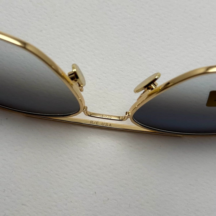 تصویر عینک آفتابی خلبانی رندولف شیشه سنگ آنتی رفلکس آبی هایلایت فریم طلایی فول پک اصلی RANDOLPH AVIATOR RE 58 24K GOLD