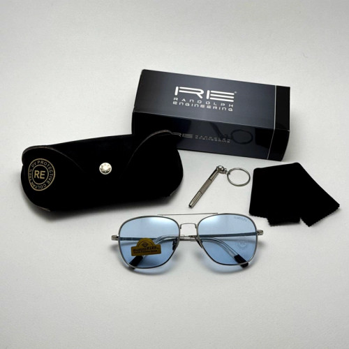تصویر عینک شب و آفتابی خلبانی رندولف شیشه سنگ آبی آسمانی نقره ای فول پک RANDOLPH AVIATOR RE 58 24K WHITE GOLD