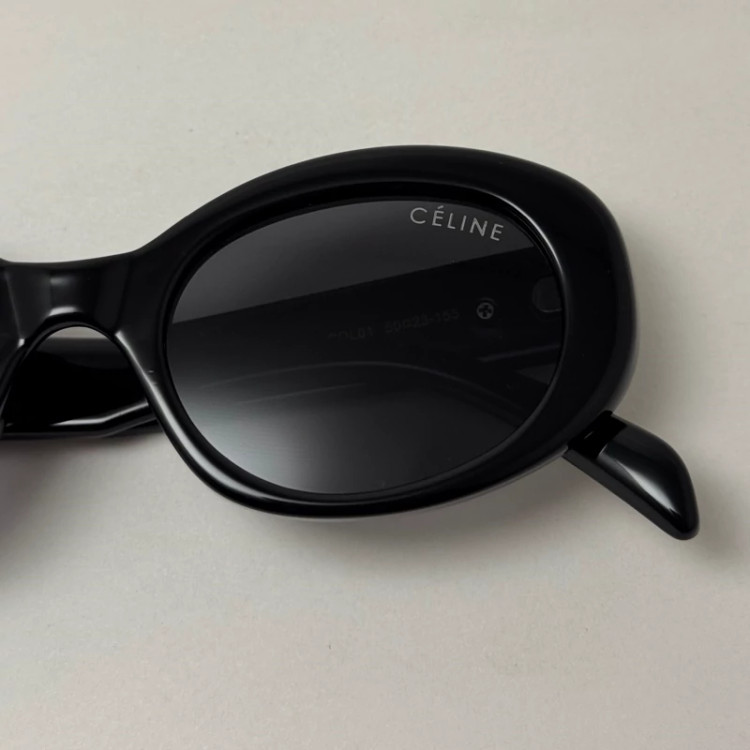 تصویر عینک آفتابی پلاریزه بیضی سلین CELINE تمام مشکی مستر کوالیتی به همراه پک کامل سلین