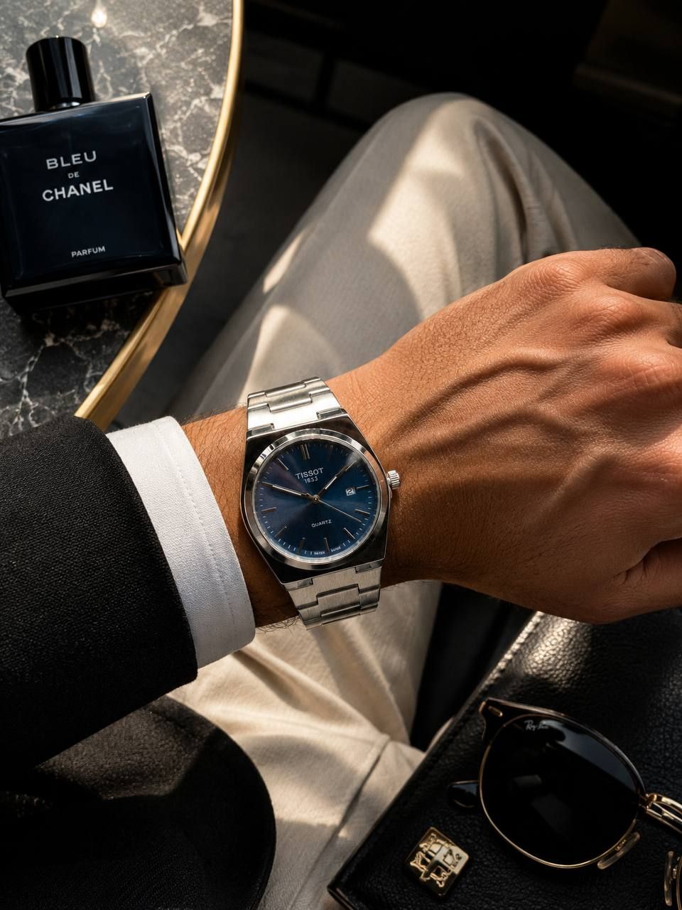 ⌚️ساعت تیسوت مردونه /قفل پروانه/موتور تقویم دار/بند و بدنه استیل  درجه یک/صفحه ابی